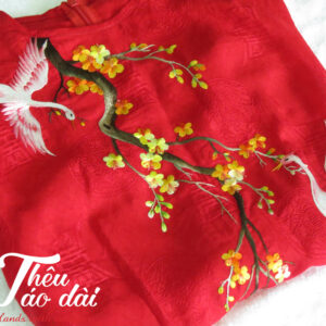 Áo dài đỏ mùa xuân thêu hoa mai Áo dài thêu tay áo dài mùa xuân